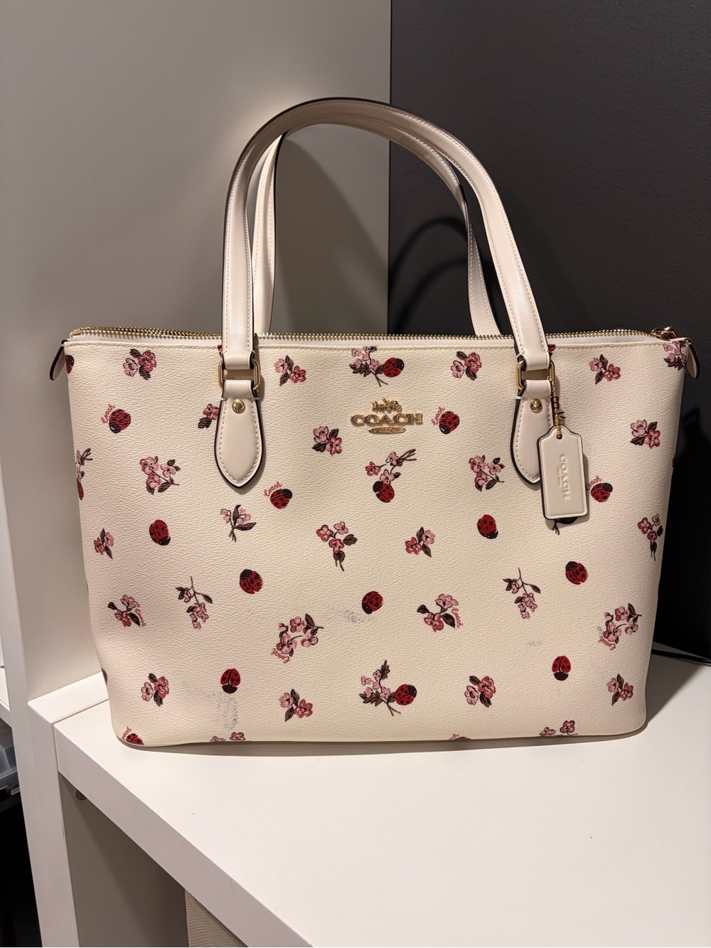 Coach Gallery Tote Bag with Ladybug Floral Print